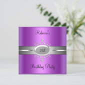 Invitation 21e fête d'anniversaire Purple Pink Silver (Debout devant)