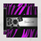Invitation 21e fête d'anniversaire Purple Zebra Black Jewel (Devant / Derrière)