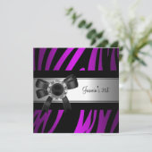 Invitation 21e fête d'anniversaire Purple Zebra Black Jewel (Debout devant)