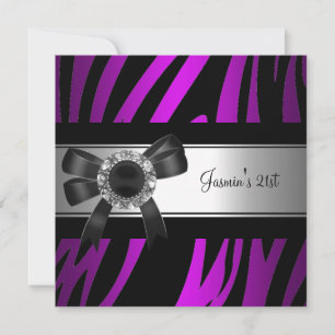 Invitation 21e fête d'anniversaire Purple Zebra Black Jewel