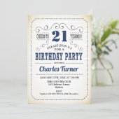 Invitation 21e fête d'anniversaire - Retro Creamy White et Na (Debout devant)