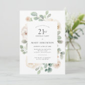 Invitation 21e fête d'anniversaire Rose blanche Floral (Debout devant)