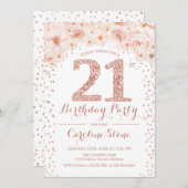 Invitation 21e fête d'anniversaire - Rose blanche or (Devant / Derrière)
