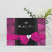 Invitation 21e fête d'anniversaire rose noir blanc bulles (Debout devant)