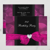 Invitation 21e fête d'anniversaire rose noir blanc bulles (Devant / Derrière)