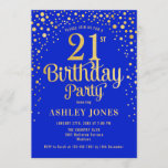 Invitation 21e fête d'anniversaire - Royal Blue & Gold<br><div class="desc">Invitation de fête du 21e anniversaire. Design élégant en bleu royal et faux or parties scintillant. Comprend des polices de caractères et des confettis stylisés. Message-moi si vous avez besoin d'âge personnalisé.</div>