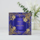Invitation 21e fête d'anniversaire Royal Blue Gold Flower (Debout devant)