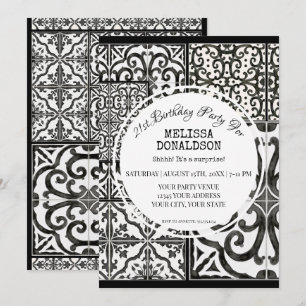 Invitation 21e fête d'anniversaire Rustic Farm Tile noir blan