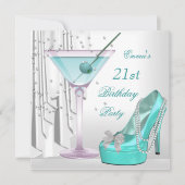 Invitation 21e fête d'anniversaire Turquoise blanc Martini Pe (Devant)