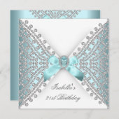 Invitation 21e fête d'anniversaire Turquoise Bleu Argent Blan (Devant / Derrière)