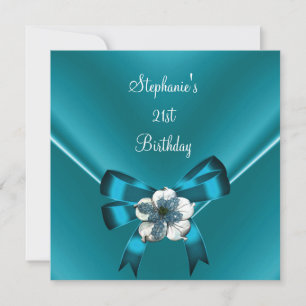 Invitation 21e fête d'anniversaire Turquoise Bleu Soie Blanc 