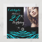 Invitation 21e fête d'anniversaire Turquoise Blue 21 Zebra Ph (Devant)