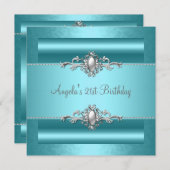 Invitation 21e fête d'anniversaire Turquoise Blue Silver Pear (Devant / Derrière)