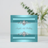 Invitation 21e fête d'anniversaire Turquoise Blue Silver Pear (Debout devant)