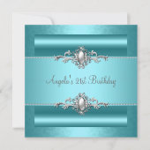 Invitation 21e fête d'anniversaire Turquoise Blue Silver Pear (Devant)