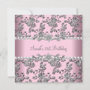 Invitation 21e fête d'anniversaire White Pearl Pink Lace Arge