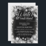 Invitation 21e fête d'anniversaire Wonderland Snowflake<br><div class="desc">Elégante invitation hivernale à 21e anniversaire de merveilleuse calligraphie entourée d'un flocon de neige luxuriant et d'une bordure de neige. Les flocons de neige éclatent contre l'arrière - plan noir foncé. Vous pouvez modifier la couleur arrière - plan en n'importe quelle couleur. Winter Wonderland ne peut pas être modifié, mais...</div>