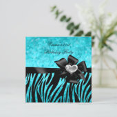 Invitation 21e fête d'anniversaire Zebra Argent Turquoise Ble (Debout devant)