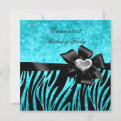 Invitation 21e fête d'anniversaire Zebra Argent Turquoise Ble (Devant)