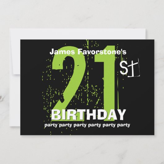 Invitation 21e fête moderne d'anniversaire Green and Black W1 (Devant)