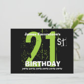 Invitation 21e fête moderne d'anniversaire Green and Black W1 (Debout devant)