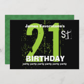 Invitation 21e fête moderne d'anniversaire Green and Black W1 (Devant / Derrière)