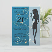 Invitation 21e fille d'anniversaire adulte - Bleu (Debout devant)