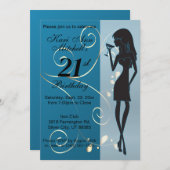 Invitation 21e fille d'anniversaire adulte - Bleu (Devant / Derrière)