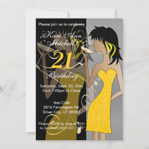 Invitation 21e fille d'anniversaire adulte - Jaune