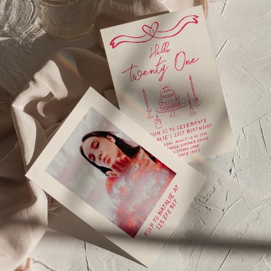 Invitation 21e gâteau Doddle Bonjour Vingt et un photo Annive