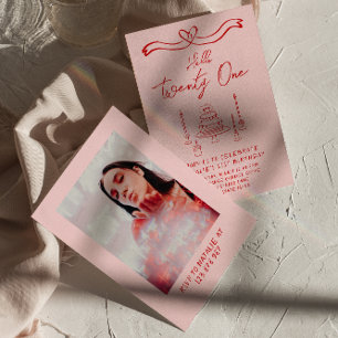 Invitation 21e gâteau rose rouge Bonjour Vingt et une photo A