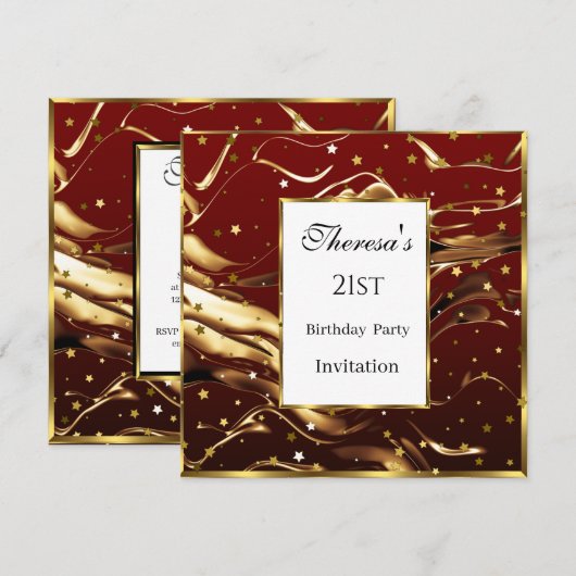 Invitation 21e Gold Stars de Bourgogne fête d'anniversaire (Devant / Derrière)