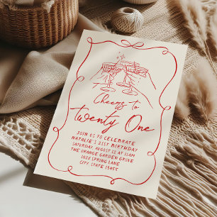 Invitation 21E Main Tiré Bow Cheers À Vingt Et Un Anniversair