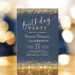 Invitation 21e Marine Parties scintillant d'or bleu n'importe<br><div class="desc">Faites une déclaration grandiose avec cette 21e Parties scintillant d'or bleu marine à tout âge Invitation anniversaire. La riche toile de fond bleu marine associée à des éléments de parties scintillant dorée scintillants crée un look magnifique et élégant. Que vous fêtiez un 21e anniversaire ou tout autre événement marquant, cette...</div>
