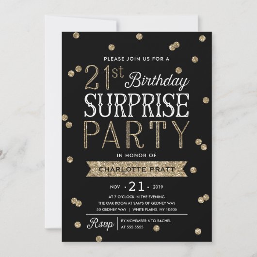 Invitation 21e Parties scintillant Confetti Surprise Party In (Devant)