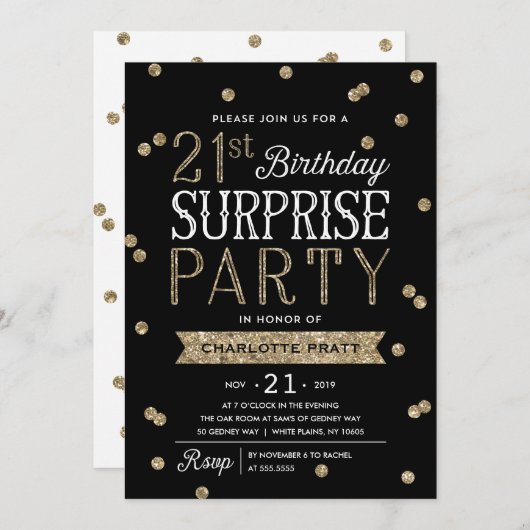 Invitation 21e Parties scintillant Confetti Surprise Party In (Devant / Derrière)