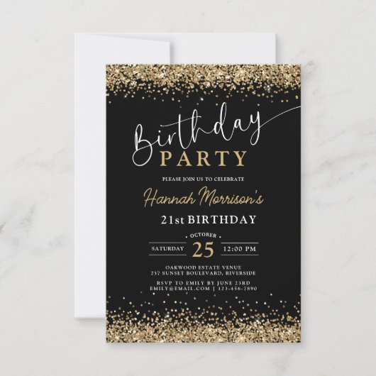 Invitation 21e Parties scintillant d'or noir n'importe quel â (Devant)