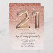 Invitation 21e Parties scintillant d'or Rose d'anniversaire d (Devant / Derrière)