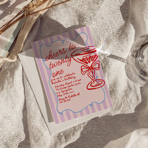 Invitation 21ème Anniversaire de Champagne de verre rose roug