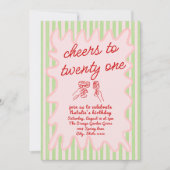 Invitation 21ème Anniversaire de la main rose dessinée (Devant)