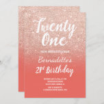 Invitation 21ème anniversaire d'or de parties scintillantes<br><div class="desc">Ombre rose de parties scintillantes d'or de Faux à la 21ème invitation moderne de fête d'anniversaire de l'anniversaire A de saumon 21ème avec l'invitation rose de parties scintillantes d'or de faux moderne, original et simple et la typographie de brosse de style écrite par main sur un arrière - plan saumoné...</div>