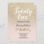 Invitation 21ème anniversaire d'or d'ombre léger de parties<br><div class="desc">L'ombre léger de parties scintillantes d'or de Faux rougissent dessus la 21ème invitation moderne de fête d'anniversaire de l'anniversaire A de rose 21ème avec moderne, original et l'invitation simple de parties scintillantes d'or de lumière de faux et la typographie de brosse de style écrite par main sur un pastel entièrement...</div>