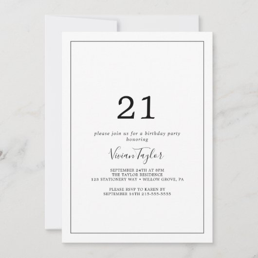 Invitation 21ème anniversaire minimaliste (Devant)