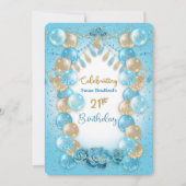 Invitation 21ème Anniversaire Pour Dames Blue Gold Balloons D (Devant)