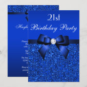 Invitation 21ème Arc et diamant de paillettes de bleu royal (Devant / Derrière)