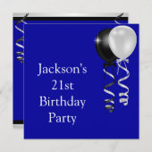 Invitation 21ème Ballons de blanc d'argent de noir bleu (Devant / Derrière)