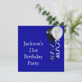 Invitation 21ème Ballons de blanc d'argent de noir bleu (Debout devant)