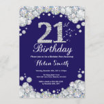 Invitation 21ème Bleu marine d'anniversaire et diamant<br><div class="desc">21ème Invitation d'anniversaire. Bleu marine et diamant de fausse pierre d'argent. Invitation élégant de coup d'anniversaire. Anniversaire adulte. Anniversaire de femmes. Anniversaire d'hommes. Pour davantage de personnalisation,  cliquez sur svp la "personnaliser il" bouton et utilisez notre outil de conception pour modifier ce modèle.</div>