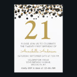 Invitation 21ème Confettis noirs d'étincelle de parties<br><div class="desc">Célébrez votre célébration d'anniversaire avec cette suite noire de conception de confettis d'étincelle de parties scintillantes d'or du 21ème anniversaire.</div>