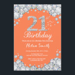 Invitation 21ème Corail d'anniversaire et diamant d'argent<br><div class="desc">21ème Invitation d'anniversaire. Diamant de fausse pierre de corail et d'argent. Invitation élégant de coup d'anniversaire. Anniversaire adulte. Anniversaire de femmes. Anniversaire d'hommes. Pour davantage de personnalisation,  cliquez sur svp la "personnaliser il" bouton et utilisez notre outil de conception pour modifier ce modèle.</div>
